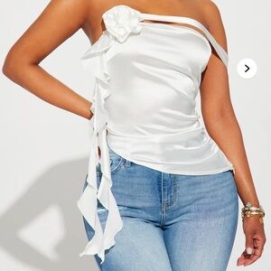 White satin off shoulder top